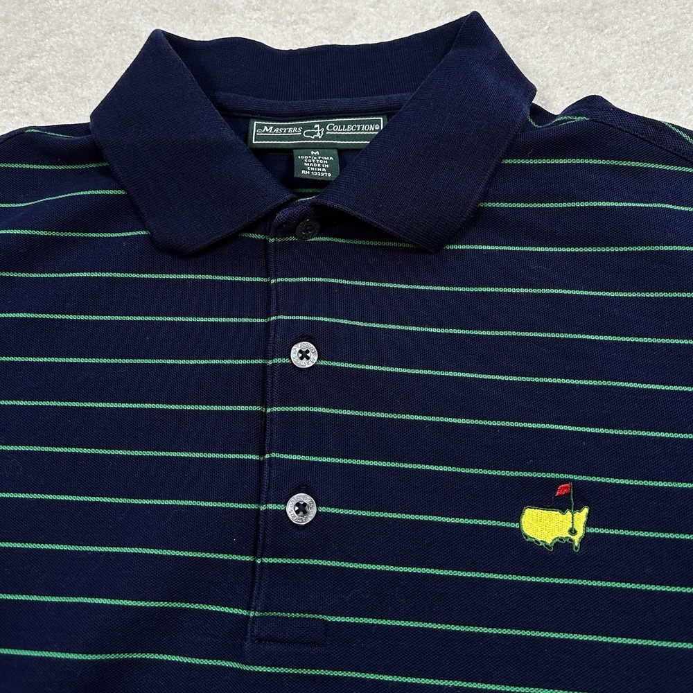 Masters Collection Pique Polo Shirt Mens Medium Green Striped Augusta Golf
